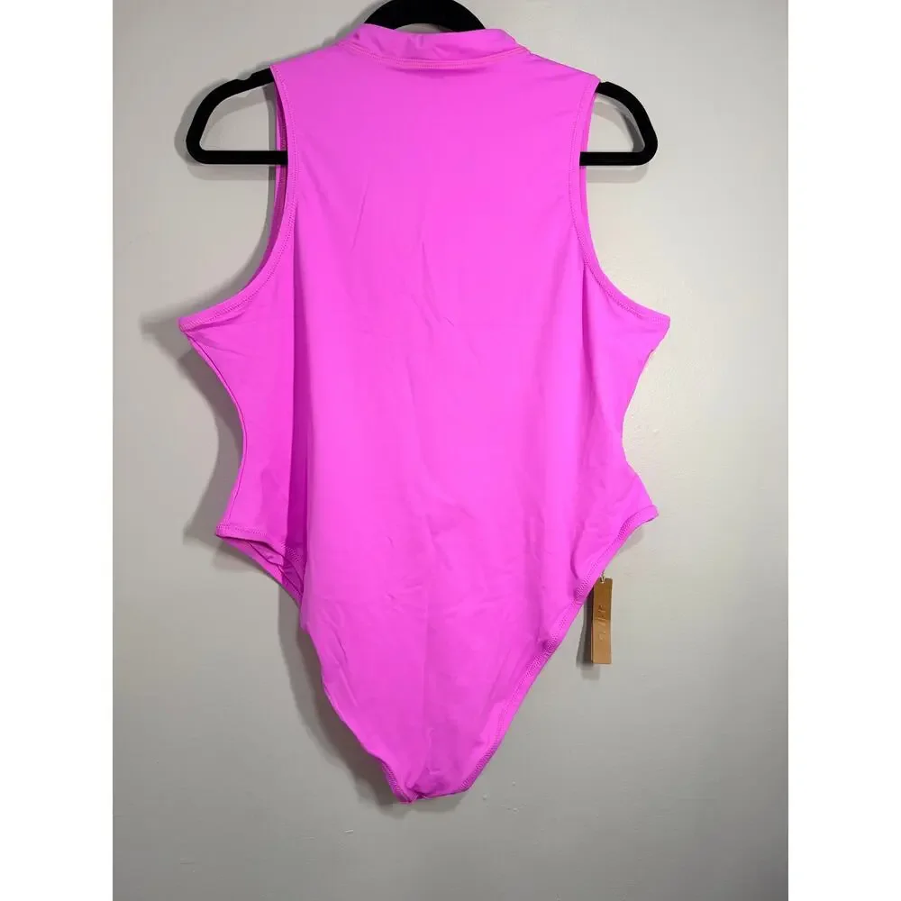 NWT Skims Recycled Swim sleeveless Zip One Piece Neon orchid 3X